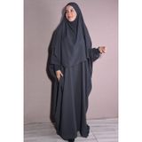Nowa Scarf Medine İpeği Şal ve Elbise İkili Takım Füme