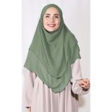 Nowa Scarf Orta Boy Sufle Khimar Peçeli Üç Katlı Şifon Şal Soft Yeşil
