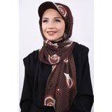 Nowa Scarf Şapkalı Desenli Şal Kahveli