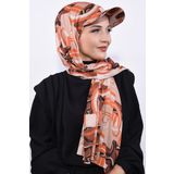 Nowa Scarf Şapkalı Desenli Şal Portakal