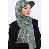 Nowa Scarf Şapkalı Desenli Şal Yeşil