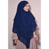 Nowa Scarf Şifon Peçeli Üç Katlı Hazır Sufle Tesettür Şal Lacivert