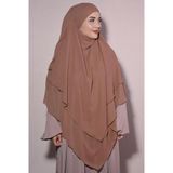 Nowa Scarf Sufle Khimar Tesettür Peçeli Üç Katlı Şifon Şal Taba