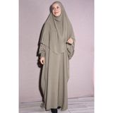 Nowa Scarf Tesettür Elbise Sufle İkili Takım Krem