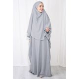 Nowa Scarf Tesettür Medine İpeği Elbise Sufle İkili Takım Gri