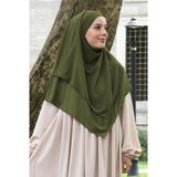 Nowa Scarf Tesettür Orta Boy Hazır Şifon Sufle Khimar Yağ Yeşili