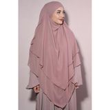 Nowa Scarf Tesettür Sufle Khimar Şifon Üç Katlı Hazır Peçeli Açık Vizon