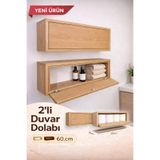 Nowella Home 2’li Kapaklı Duvar Dolabı 60 cm | Modern Ahşap Banyo & Mutfak Duvar Rafı | Kapaklı Organizer Dolap dogal NWH-DDK-60-2K-KP