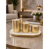 Nox Atelier 3’lü Silindir Dekoratif Soya Mum Seti ve Tabak – (Büyük Orta Küçük) - Gold
