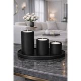 Nox Atelier 3’lü Silindir Dekoratif Soya Mum Seti ve Tabak – (Büyük Orta Küçük) - Siyah