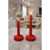 Nox Atelier Modern Spiral Tabanlı Uzun Şamdan Mum – 2’li Set - Kırmızı
