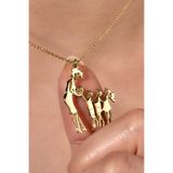 Nox Jewelry 14 Ayar Altın Kaplama Anne ve İki Erkek Bir Kız Çocuk Aile Aşk Gümüş Kolye - CN00447