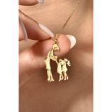 Nox Jewelry 14 Ayar Altın Kaplama Anne ve İki Kız Çocuk Gümüş Kolye – Anlamlı Aile Figürlü Şık Tasarım - CN00445