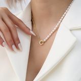 Nox Jewelry 14 Ayar Altın Kaplama Doğal Nugget Tatlı Su İncili Ataç Zincir Tasarımlı Gümüş Kolye Çap:5mm CNP00121