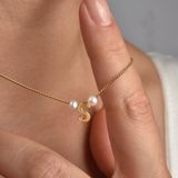 Nox Jewelry 14 Ayar Altın Kaplama Inci Detaylı Kişiye Özel Harf Gümüş Kolye - Minimal Zarif KOLYE-CNP00157