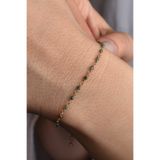 Nox Jewelry 14 Ayar Altın Kaplama Zümrüt Doğal Taşlı El Yapımı Gümüş Bileklik - CBS00127