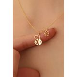 Nox Jewelry 14 Ayar Mikron Altın Kaplamalı Arı ve Çiçek Figürlü Gümüş Kolye - CN00253
