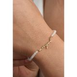 Nox Jewelry 14K Altın Kaplama Doğal Ay Taşı Fasetli İsmli Gümüş Bileklik - BGS00111