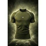 NOXRA Elite Serisi Premium Kumaş Erkek Slim Fit Spor Tişörtü – 4 Yöne Esnek, Nefes Alan, Military Olive haki