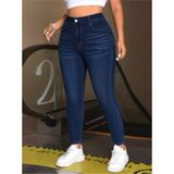 Noxter Kadın Büyük Beden Denim Pantolon Yüksek Bel Slim Fit %98 Pamuk - %2 Elastan Düz Siyah - Lacivert - 46
