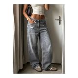 Noxter Kadın Düşük Bel Yırtık Detaylı Wide Leg Jean Pantolon