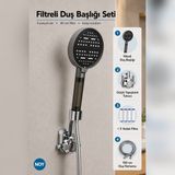 NOY 6 Modlu Filtreli Duş Başlığı Seti 5 Yedek Filtre 150 cm Hortum ve Tutucu 4 Parça - Gri