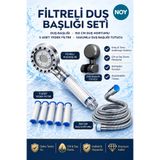 NOY Filtreli Duş Başlığı Seti - 5 Yedek Filtre - 150 cm Duş Hortumu Paslanmaz - Başlık Tutucu Vakumlu