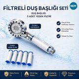 NOY Filtreli Duş Başlığı Seti 5 Yedek Filtre Dahil Su Arıtmalı Kireç ve Klor Önleyici - Duş Başlığı + 5 Yedek Filtre - Krom