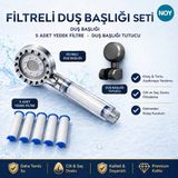 Noy Filtreli Duş Başlığı Seti Krom 5 Yedek Pp Filtre Kireç ve Klor Önleyici Yüksek Basınçlı Su Arıtmalı - Duş Başlığı + 5 Yedek Filtre + Duş Başlığı Tutucu