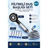 NOY Filtreli Duş Başlığı Seti - Krom Duş Hortumu -5 Yedek Filtre -Kireç ve Klor Önleyici Yüksek Basınçlı Su Arıtmalı