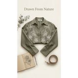 Noya Atelier Nakışlı Crop Top Gömlek - Zeytin Yeşili