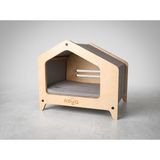 Noya House Kesit – Ahşap Kedi & Küçük Köpek Evi - Gri