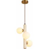 Noya Lighting Tekli Sarkıt Avize - Traverten Avize - 3 Başlıklı Rustik Taş Avize - Bohem Tarz Avize 25*150CM - Krem