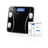 Noyiska Dijital Baskül Akıllı Bluetooth Bağlantılı Cam Malzemeden LCD Ekranlı Yağ Su Kas Vücut Kitle Endeksi Kilo Ölçer - Siyah