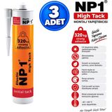 Np1 Arge Toptan High Tack Beyaz Güçlü Silikon Korniş Dış Cephe Montaj Yapıştırıcı 320 kg Suya Dayanıklı Tüp ile Hızlı Montaj 290 ml 3 Adet