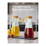 NPCQUN Bambu Kapaklı Vakumlu Borosilikat 3'lü Set Cam Yağdanlık Yağlık Sirkelik Bambu Altlık