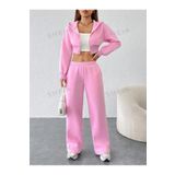 npLStore Kadın Büyük Beden Crop Fermuarlı Hırka Sweat Ve Eşofman Takımı