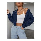 npLStore Kadın Kapüşonlu Fermuarlı Kışlık Crop Hırka 3 İplik Şardonlu