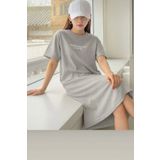 npLStore Kadın Minimalist Baskılı T-shirt Bisiklet Yaka Elbise/tunik