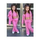 npLStore Kız Çocuk Etiket Detaylı Oversize Fermuarlı Hırka Askılı Crop Eşofman 3'lü Takım