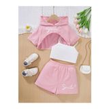 npLStore Kız Çocuk Smile Baskılı T-shirt Askılı Crop Şort Takım