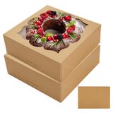NPLUX 20 Paket Pasta Kutuları 22,8 x 22,8 x 7,6 cm Pencereli Fırın Kutuları Pastalar, Kurabiyeler, Peynirli Kek, Ev Yapımı Tatlılar ve 20 Kraft Kağıt Etiketli (Kahverengi)