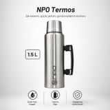Npo Nt01 1.5l Çift Katmanlı Vakum Teknolojili 24h Sıcak 48h Soğuk 72 Saat Buzlu Çelik Termos Gri