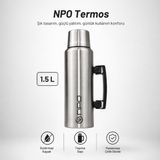 Npo NT01 1.5l Çift Katmanlı Vakum Teknolojili 24H Sıcak 48H Soğuk 72H Buzlu Koruma Çelik Termos - Gri