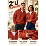 NQX PULL PROFESSIONAL Erkek Kombin Salaş Yarım Fermuarlı Kışlık Selanik Fitilli Triko Kazak 2 Lİ KOMBİN