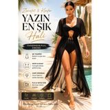 NQX PULL PROFESSIONAL Kadın Siyah Uzun Pareo Şifon Plaj Elbisesi Transparan Kimono