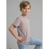 NR Nar Rengi Erkek Çocuk Beyaz Kısa Kollu Bisiklet Yaka Esnek Basic Tişört - Günlük Kullanım - Vizon - 10 - 11 Yaş