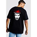 Nrage Cyberpunk Keanu Erkek Oversize Tişört Kısa Kol Pamuklu Grafik Desenli Siyah