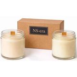 NS-era 2'li Citronella & Lavanta Kokulu Sinek Savar Kovucu Soya Mum Seti Toplam 420 ml (260 gr) - Ahşap fitil, Cam Kavanoz, Uzun Yanma Süresi, Dekoratif ve Hediye Kutulu