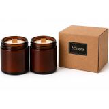 NS-era 2'li Paçuli Vanilya Kokulu Mum Seti Toplam 420 ml (260 gr) - Ahşap fitil, Amber Cam Kavanoz, Uzun Yanma Süresi, Dekoratif ve Hediye Kutulu